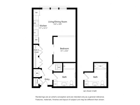 Studio Floor Plan with 577 Sq. Ft. at The Foundry Luxury Apartments in Tampa FL